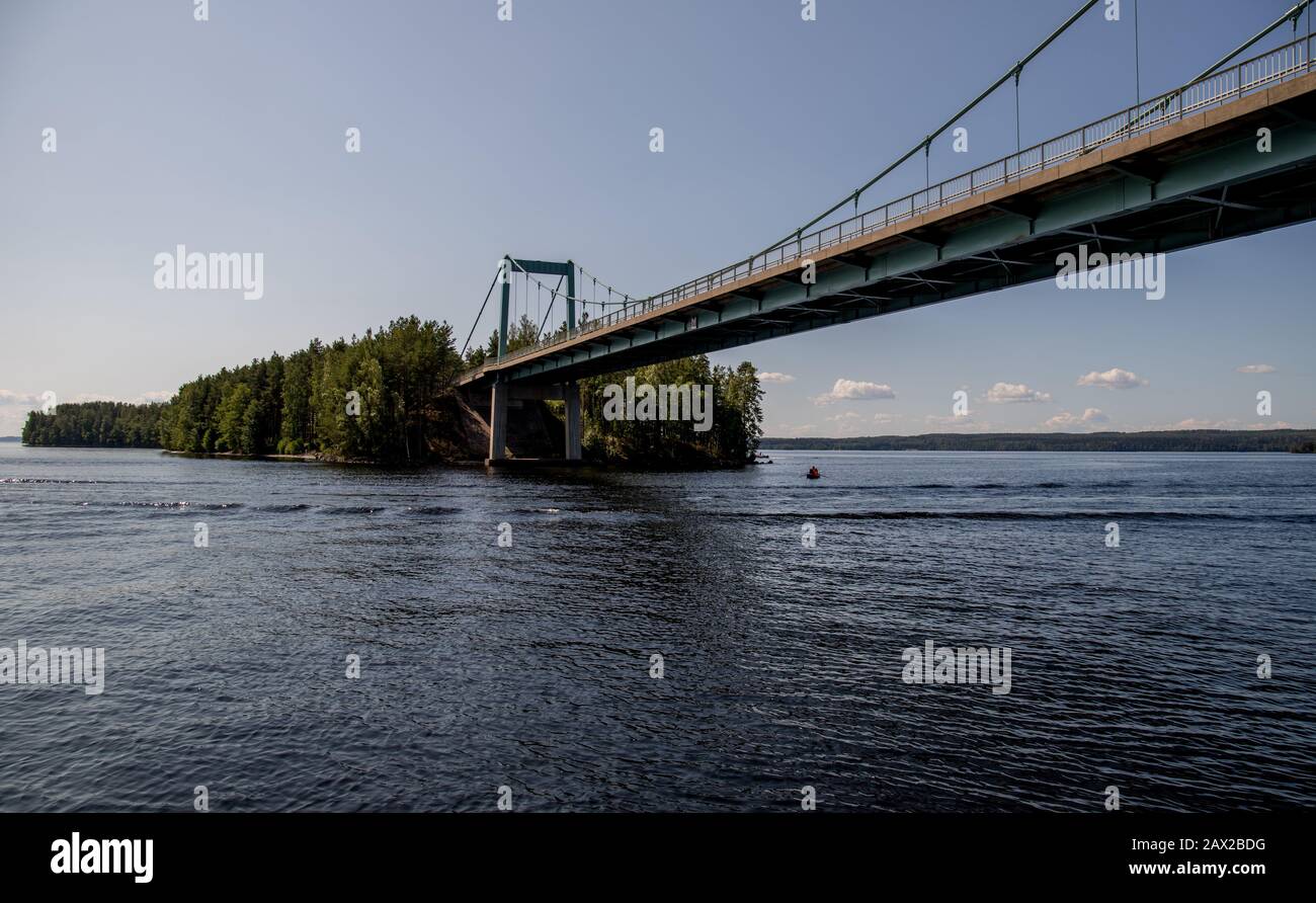 Asikkala-Finland, July 21, 2019: The Pulkkilanharju bridge across the lake Päijänne in the Päijänne national park Stock Photo