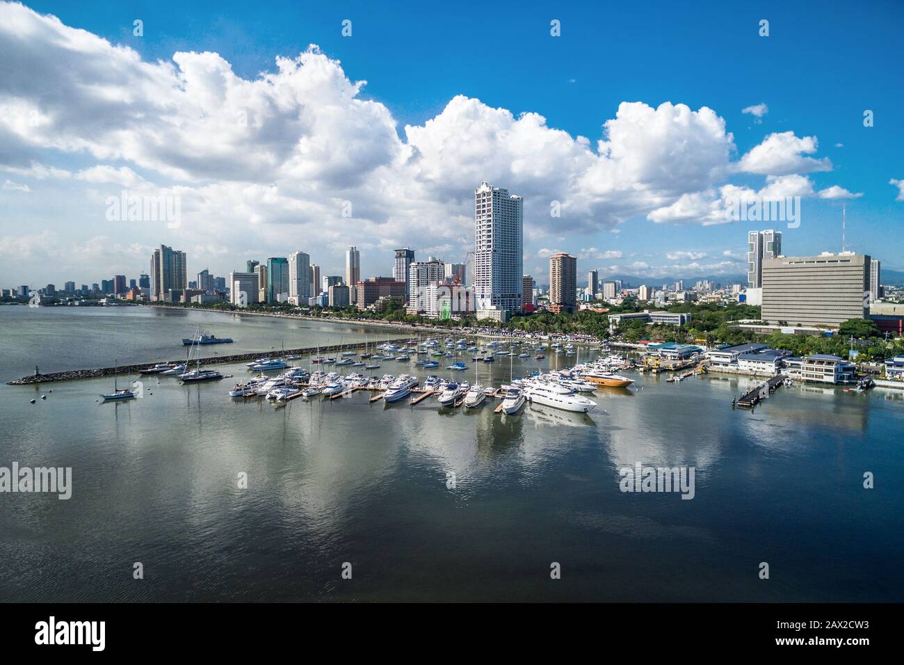 Aerial view of Port of Manila at Manila Bay, Luzon Island, Philippines. Stock Photo