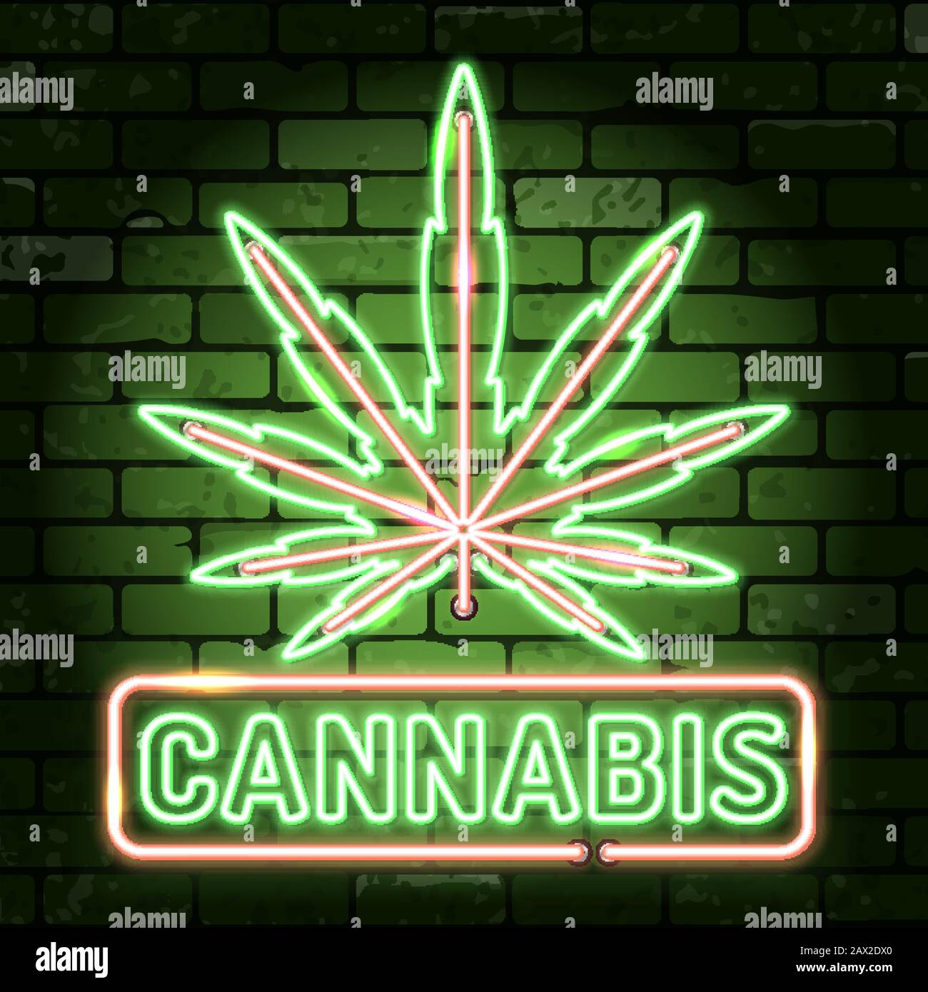 Cannabis Neon Frames Signboards Stock Vector