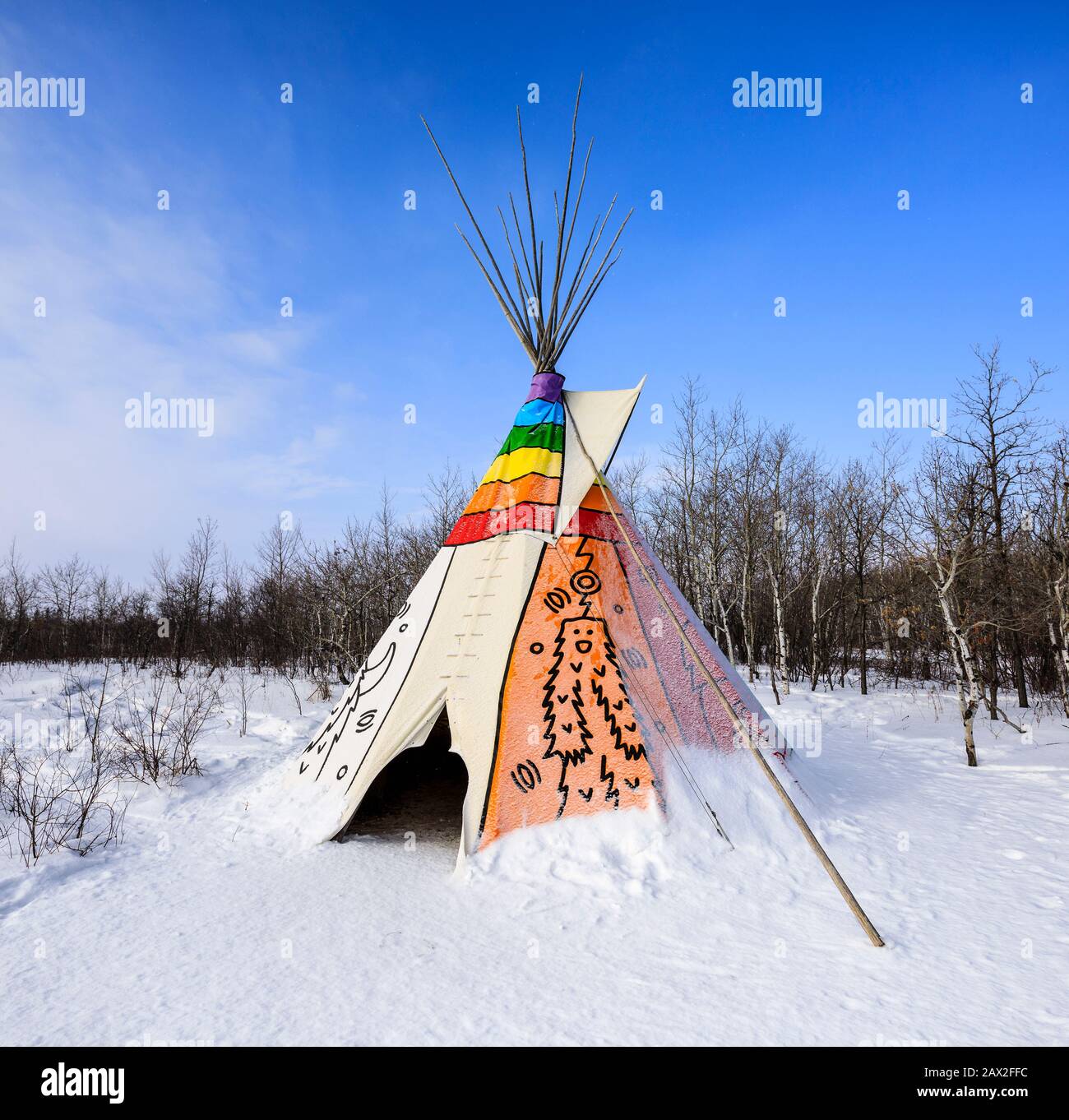 Tipi in winter, Manitoba, Canada. Stock Photo