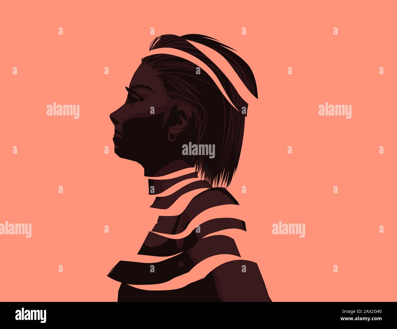 A fragmented women. Mental wellbeing and issues concept. People vector illustration. Stock Vector