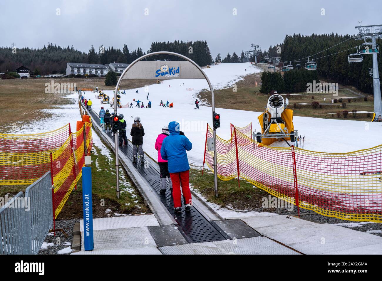 Conveyor belt ski lift, beginners ski area Ritzhagen, operated with