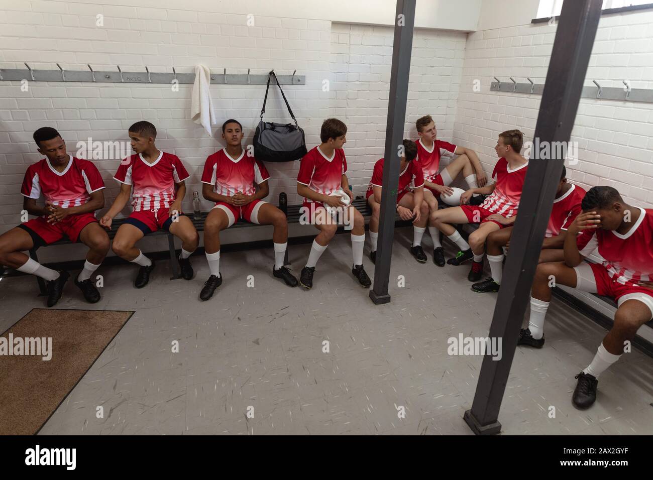 Rugby team in the locker room Stock Photo Alamy