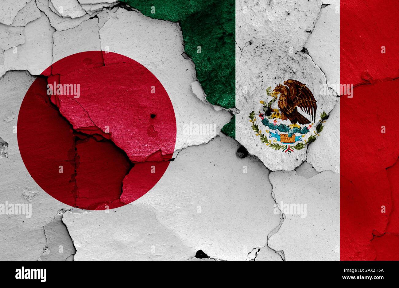 flags of Japan and Mexico painted on cracked wall Stock Photo - Alamy