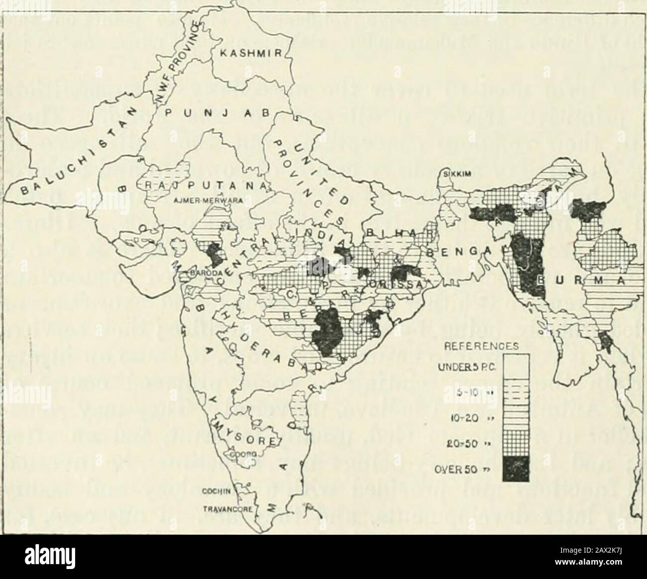 Census of India, 1911 .. . ns of Darjeeling and the Duars. Of the Native States, Animists are most numerous in those Map showing the distribution of Animists. fittached tO Assam and the CentralProvinces and Berar,where they formmore than one-thirdof the aggregate po-pulation, and in thoseof Bihar and Orissawhere they are morethan one-eightli. Inorder to show moreclearly their localdistribution, I havedistinguished in themarginal map theparts of each pro-vince where theyare chiefly found.Tlie Animists ofBihar and Orissa arealmost wholly con-fined to the ChotaNagpur plateau,those of the Central Stock Photo