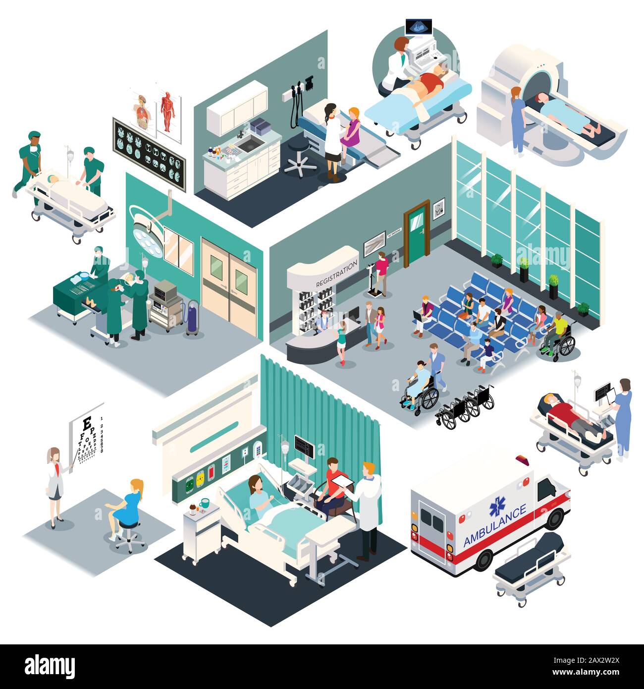 A vector illustration of Isometric Design of a Hospital Stock Vector