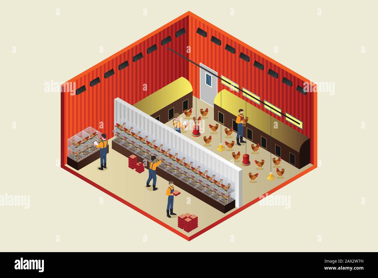 A vector illustration of Isometric Chicken Coop Farm Stock Vector