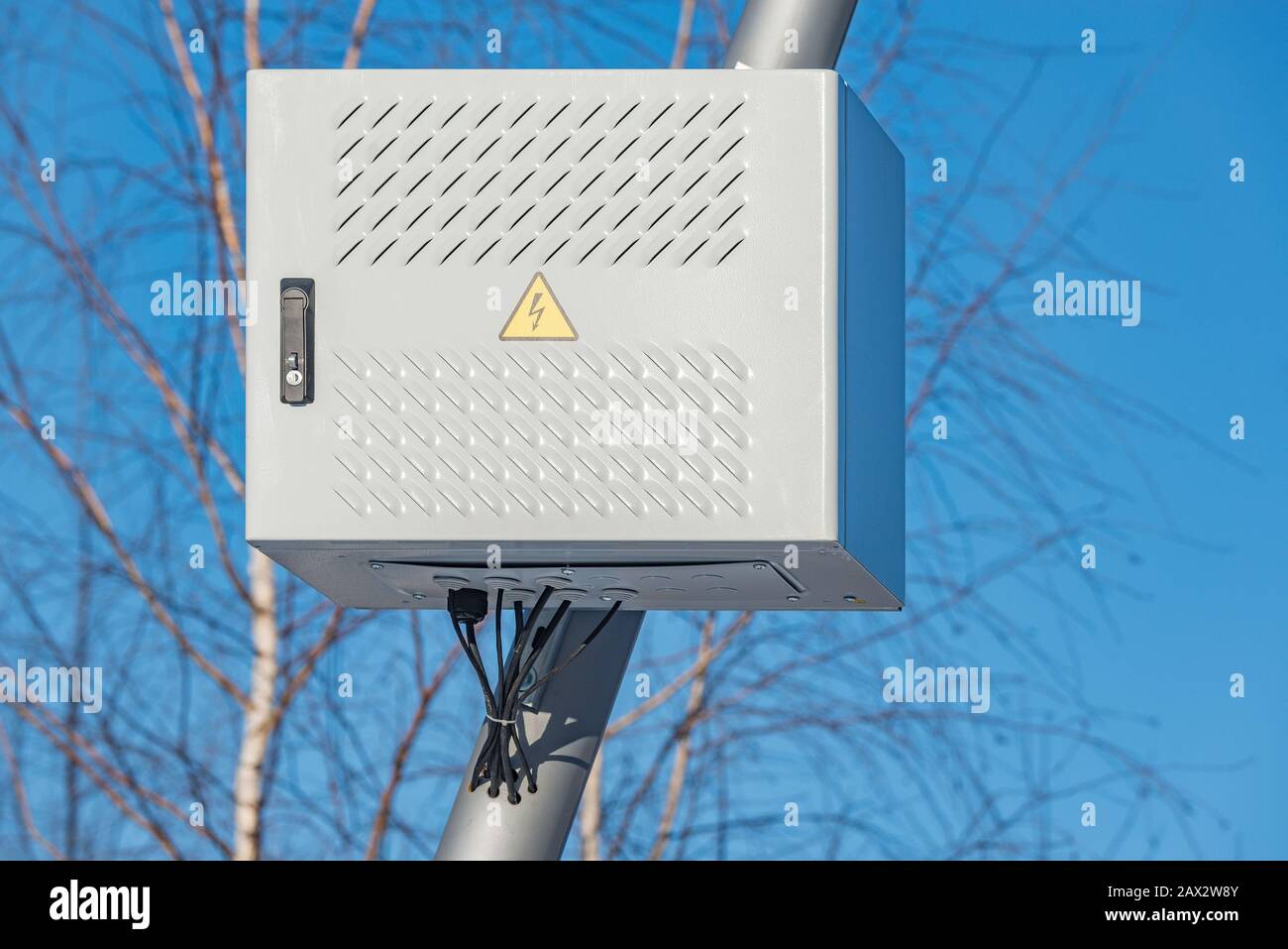 Metal box with electric equipment Stock Photo - Alamy
