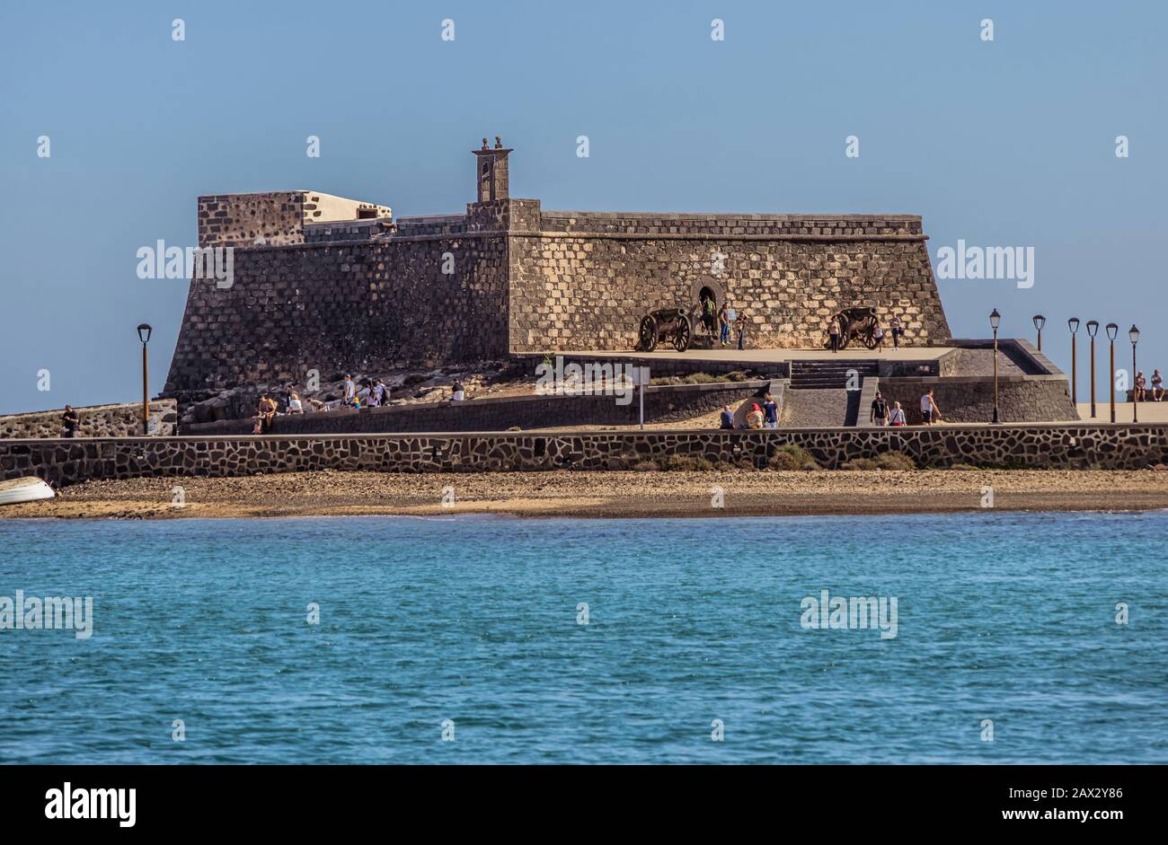 Arrecife, Lanzarote - December 27, 2019: people at the old fortress, Castillo de San Gabriel , off the coast from Arrecife, Lanzarote, Spain Stock Photo