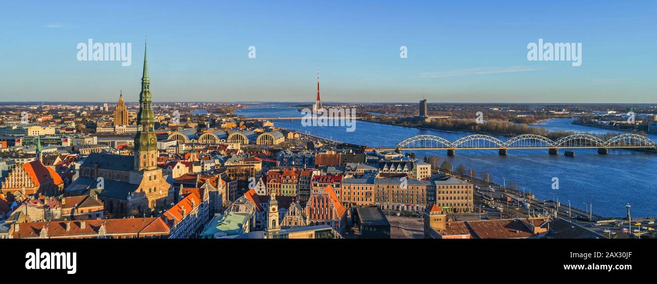 Beautiful aerial panorama view of Riga city skyline, Latvia Stock Photo