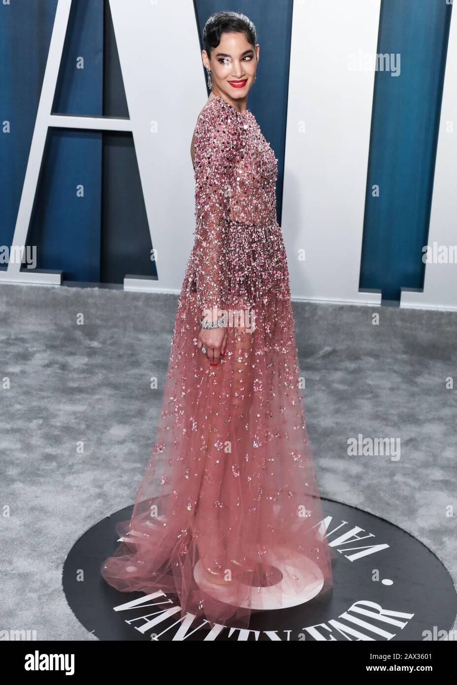 Beverly Hills, United States. 10th Feb, 2020. BEVERLY HILLS, LOS ANGELES,  CALIFORNIA, USA - FEBRUARY 09: Actress Sofia Boutella wearing Valentino and  Neil Lane jewelry arrives at the 2020 Vanity Fair Oscar