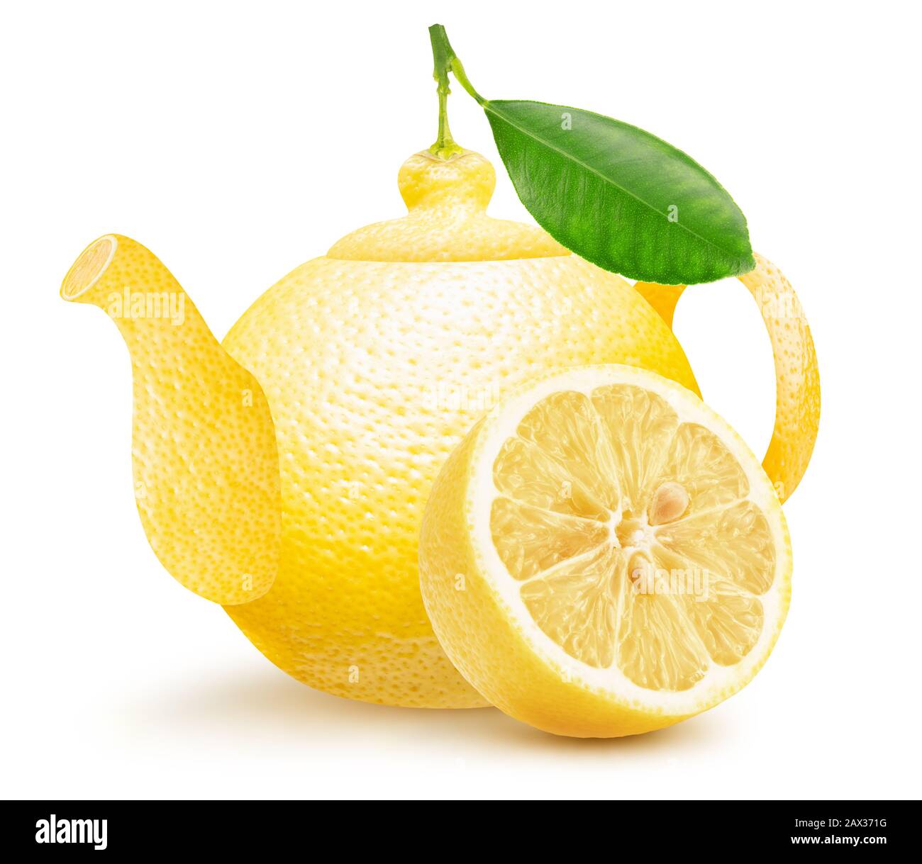 lemon shape teapot with lemon slice isolated on a white background