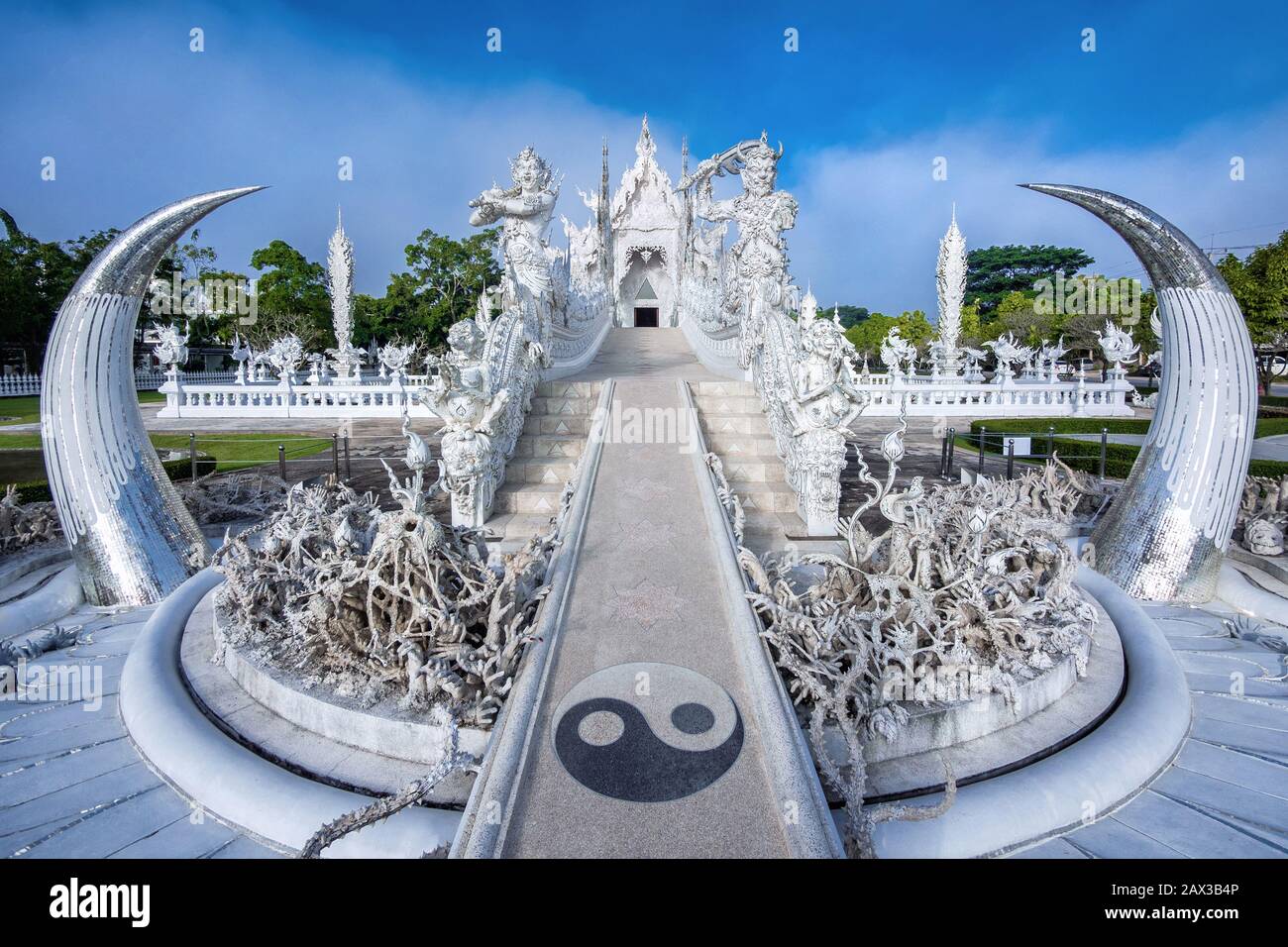 View of the White Temple, also known as Wat Rong Khun, in Chiang Rai, Thailand. Stock Photo