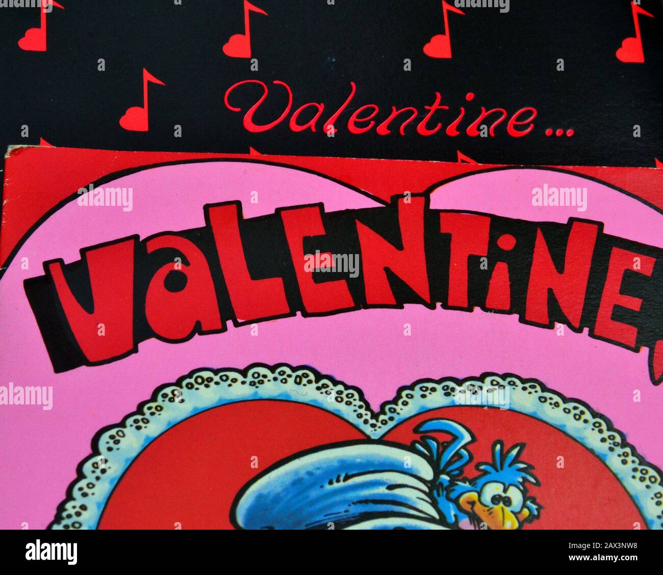 Details from the covers of two different Valentine's Day cards Stock Photo