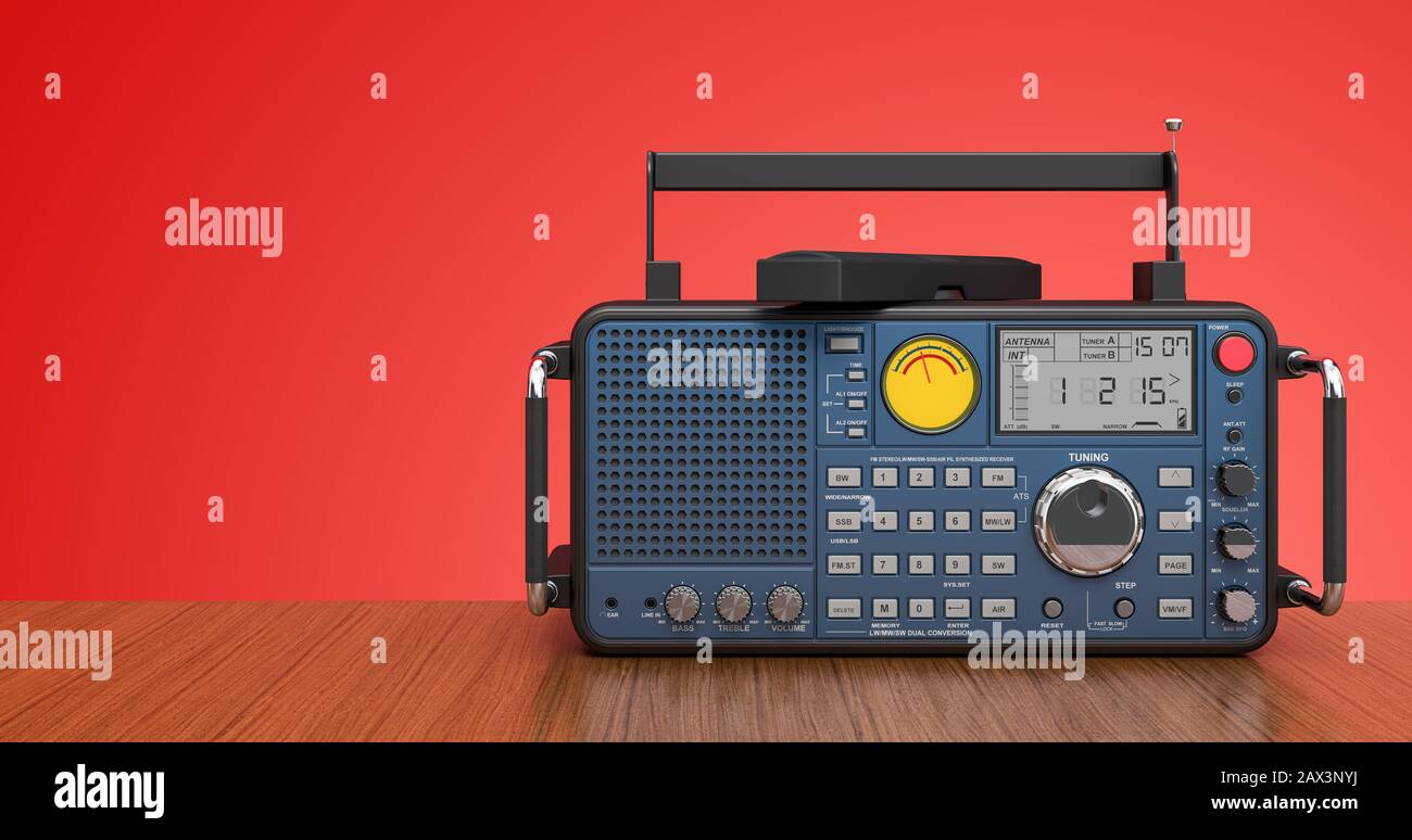 Digital Radio On The Wood Desk 3d Rendering Stock Photo