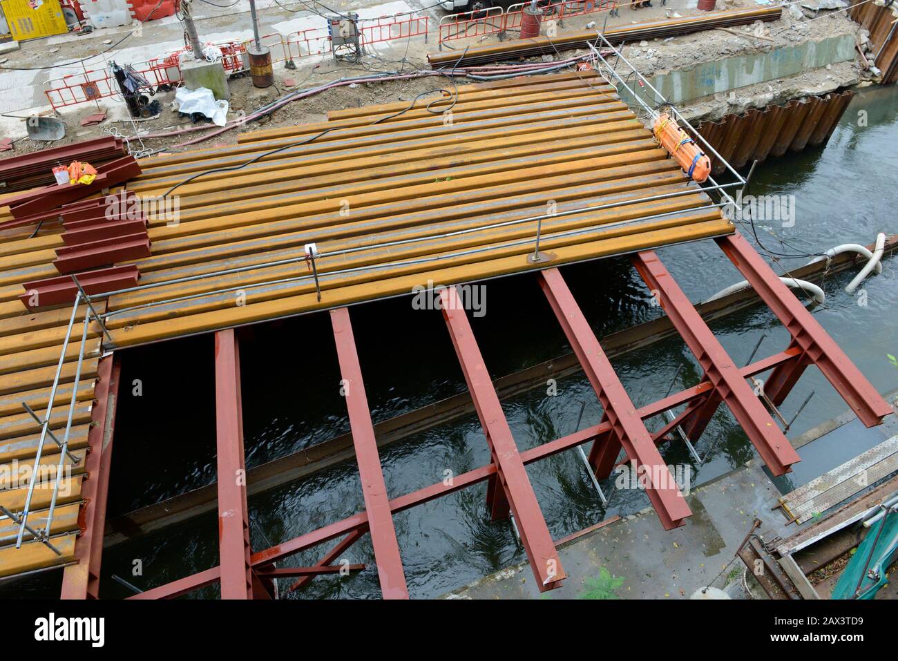 Construction work on channelising a river in Hong Kong, China Stock Photo