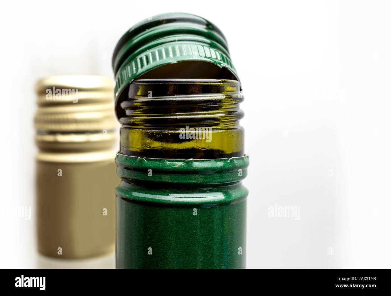 Screw bottle caps in green and white colors Stock Photo