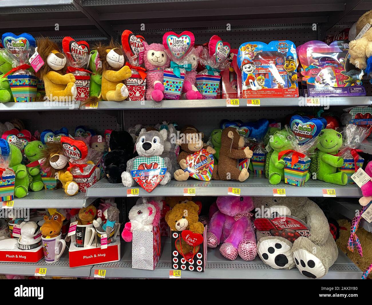 Orlando,FL/USA-2/6/20: A Valentines display at Walmart of stuffed animals  with hearts ready to be purchased as Valentines Day gifts Stock Photo -  Alamy