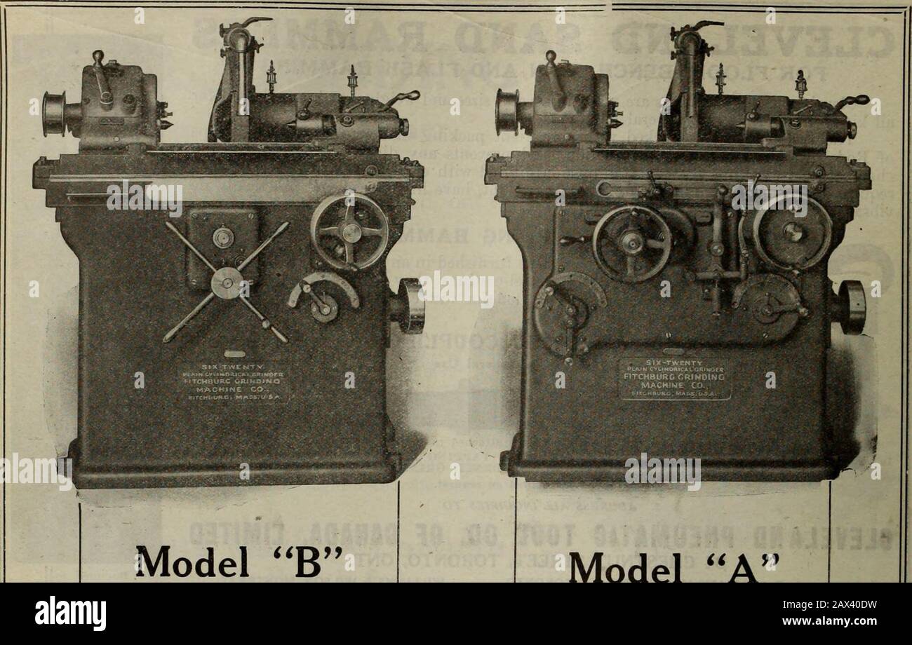 Canadian machinery and metalworking (July-December 1917) . // any advertisement interests you, tear it out now and place with tetters to be answered. 134 C A N A D I A N M A C H I N E R Y Volume XVIU. Model B Where precision and mathemati-cal exactness are required, this -ixby twenty Grinder will handle thework to your entire satisfaction. The large pilot wheel operatingthe traverse table is designed togive convenience, speed and fullcontrol of the machine. ModelB is a compact machine occupy-ing only 52 x 66 floor space, yetit is a veritable giant in its capa-city for work. Viewed as a unitthi Stock Photo