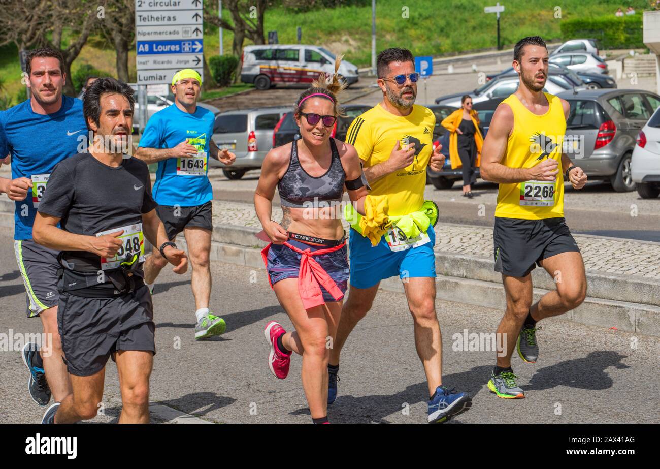 Participants of the annual 25th of April city marathon in Lisboa Stock Photo