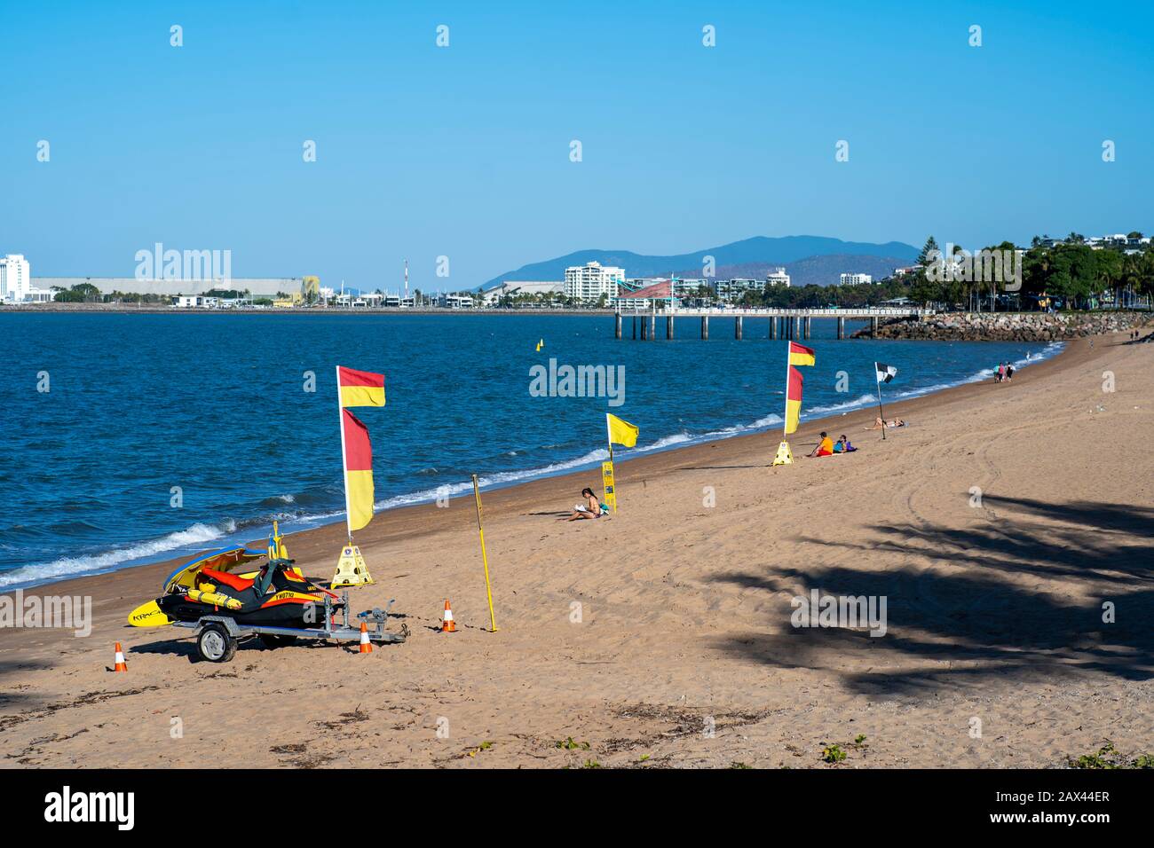 Surf Lifesaving flags on beach at the Strand , Townsville, Queensland