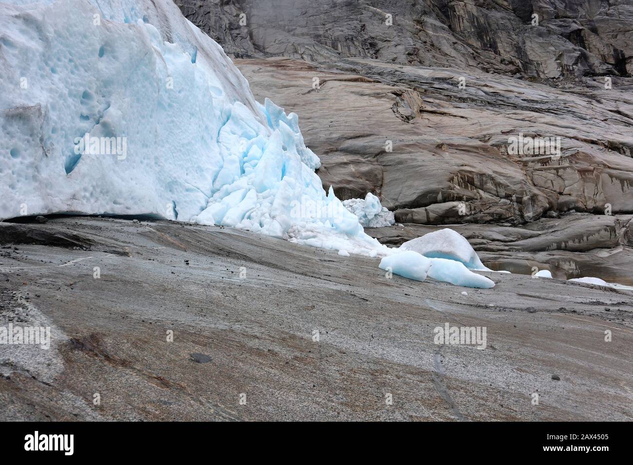 Nigardsbreen glacier ice and snow close up view in Jostedalsbreen