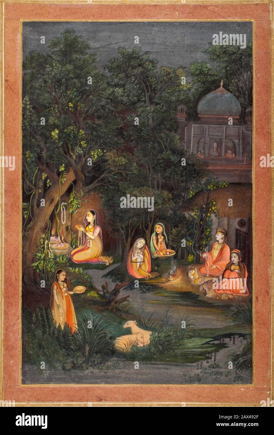 'A Princess Visiting a Forest Shrine at Night (image 2 of 2); English:  India, Uttar Pradesh, Awadh, Lucknow, circa 1760 Drawings; watercolors Opaque watercolor and gold on paper Purchased in memory of Emeritus Professor Roy C. Craven, Jr. with funds provided by the Southern Asian Art Council, Stephen Markel, Lorna Andreae Craven, Pierre Andreae, Jay and Kathleen Craven, Ruth and Bill Beesch, Mark Zebrowski and John Robert Alderman, R. and Dharini Charudattan, Austin B. Creel, Herbert H. Luke, Stephen Barry, Myra L. Engelhardt and Lawrence E. Malvern, Toby Falk, Claire and Earl Hale, Janice Le Stock Photo