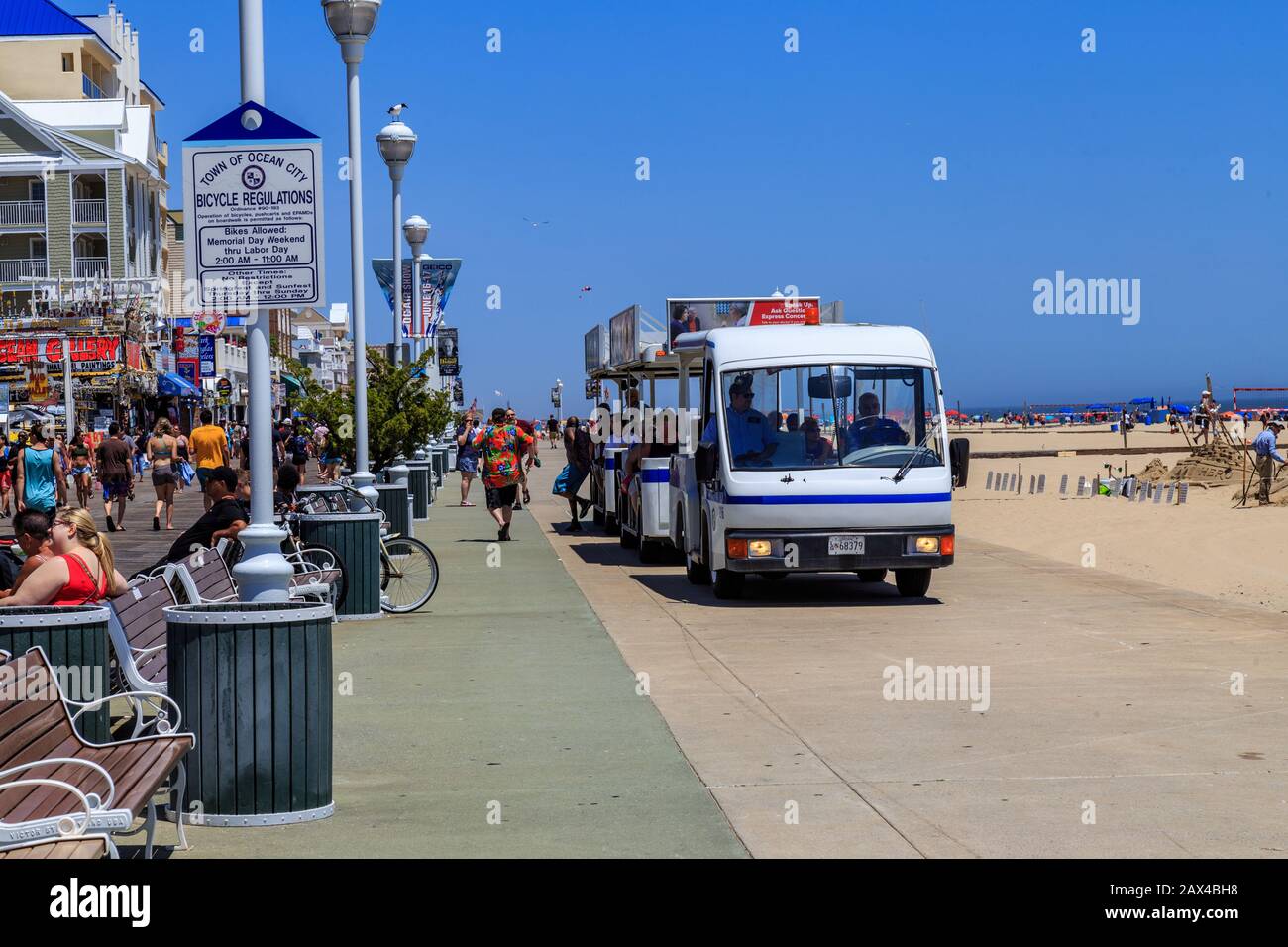 Image showcasing Ocean City, MD / USA - May 26, 2018: A tram transports visitors on the ...