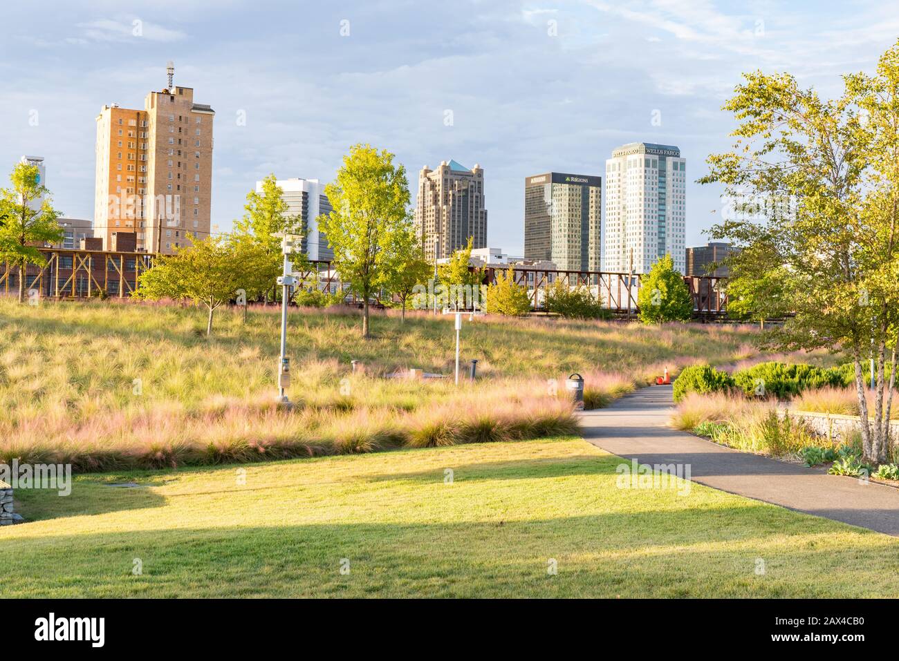 Birmingham, AL - October 7, 2019: City skyline of Birmingham from Railroad Park Stock Photo