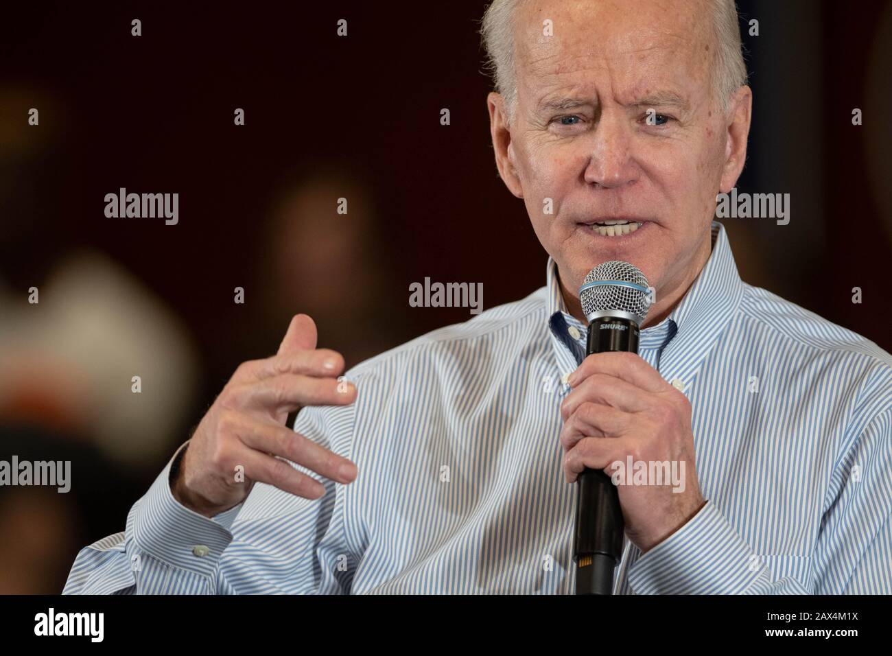 Former U.S. Vice President Joe Biden campaigns in Hampton, N.H., USA, on Feb. 9, 2020, during the New Hampshire presidential primary. Stock Photo