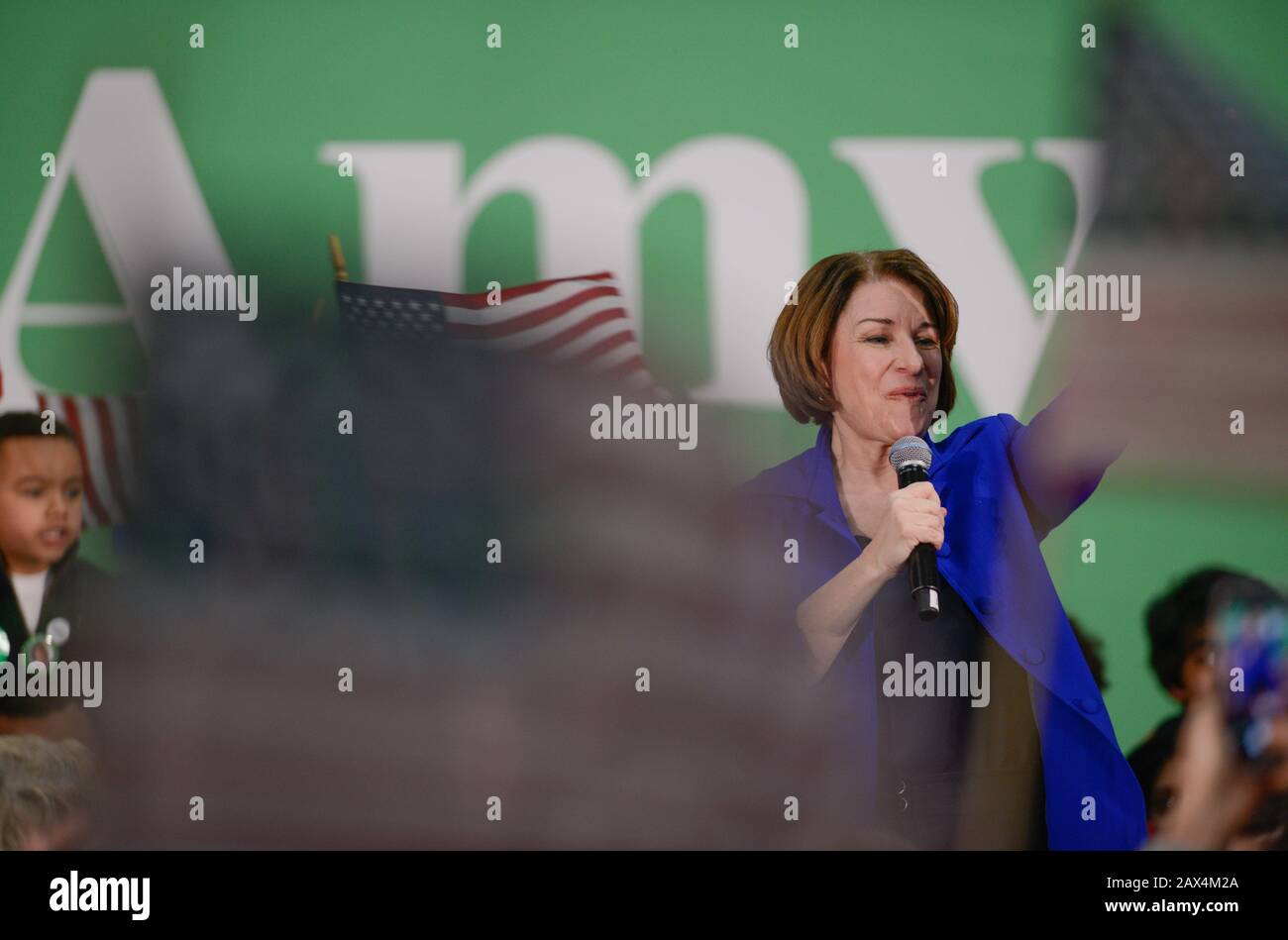 U.S. Senator Amy Klobuchar, a Minnesota Democrat, speaks at a rally in Nashua, N.H., on Feb. 9, 2020, during the New Hampshire presidential primary. Stock Photo