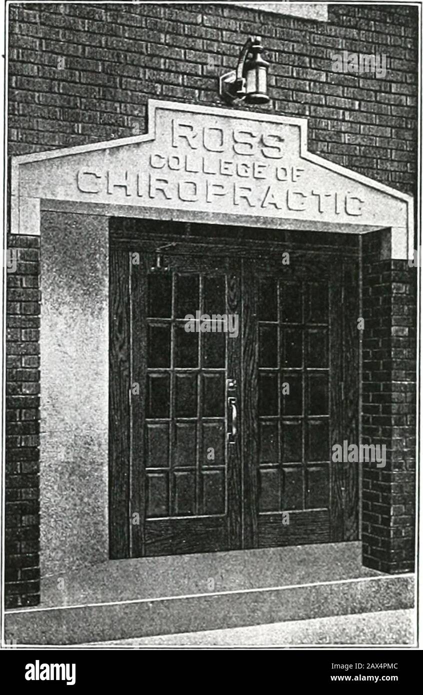 Ross College of Chiropractic . Our Own Home—Located in Downtown Section THIS large, beautiful and substantial college building onopposite page is the newly constructed addition to ourinstitution. It was designed and planned for this special pur-pose. Therefore, it provides ideal facilities and quarters for the lecture and clinic rooms. The old building contains the business offices and reception room. Il. th.i m,l NOT rented or leased property. THEY ARE ENTIRELYOUR OWN. All of which means that our institution is com-plete in its appointments, permanent because of its solid finan-cial backing a Stock Photo