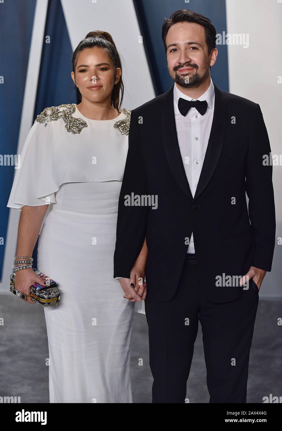 Beverly Hills, United States. 10th Feb, 2020. Lin-Manuel Miranda (R) and his wife Vanessa Nadal arrive for the Vanity Fair Oscar party at the Wallis Annenberg Center for the Performing Arts in Beverly Hills, California on February 9, 2020. Photo by Chris Chew/UPI Credit: UPI/Alamy Live News Stock Photo