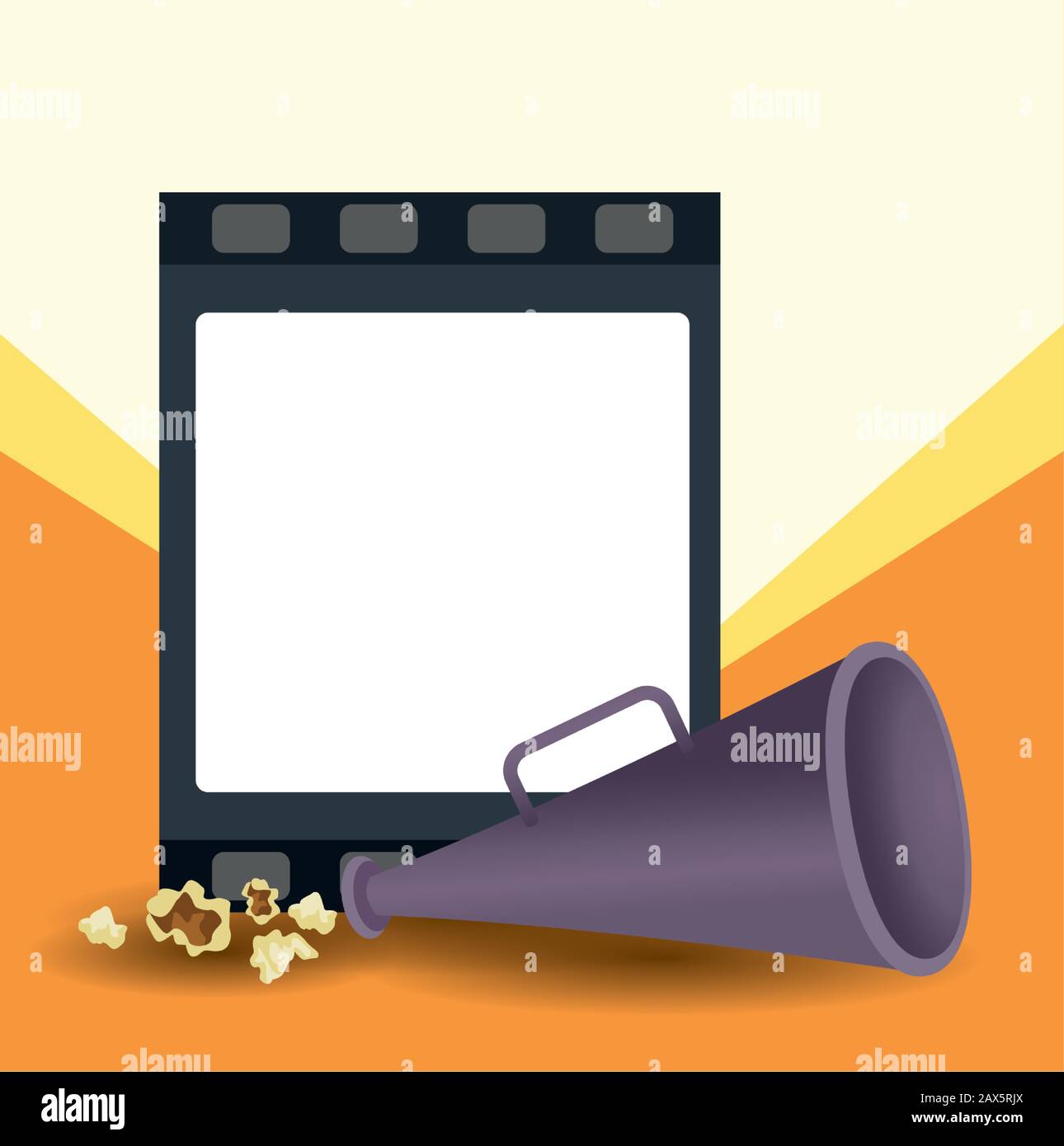 blank film reel and directors megaphone, colorful design Stock Vector
