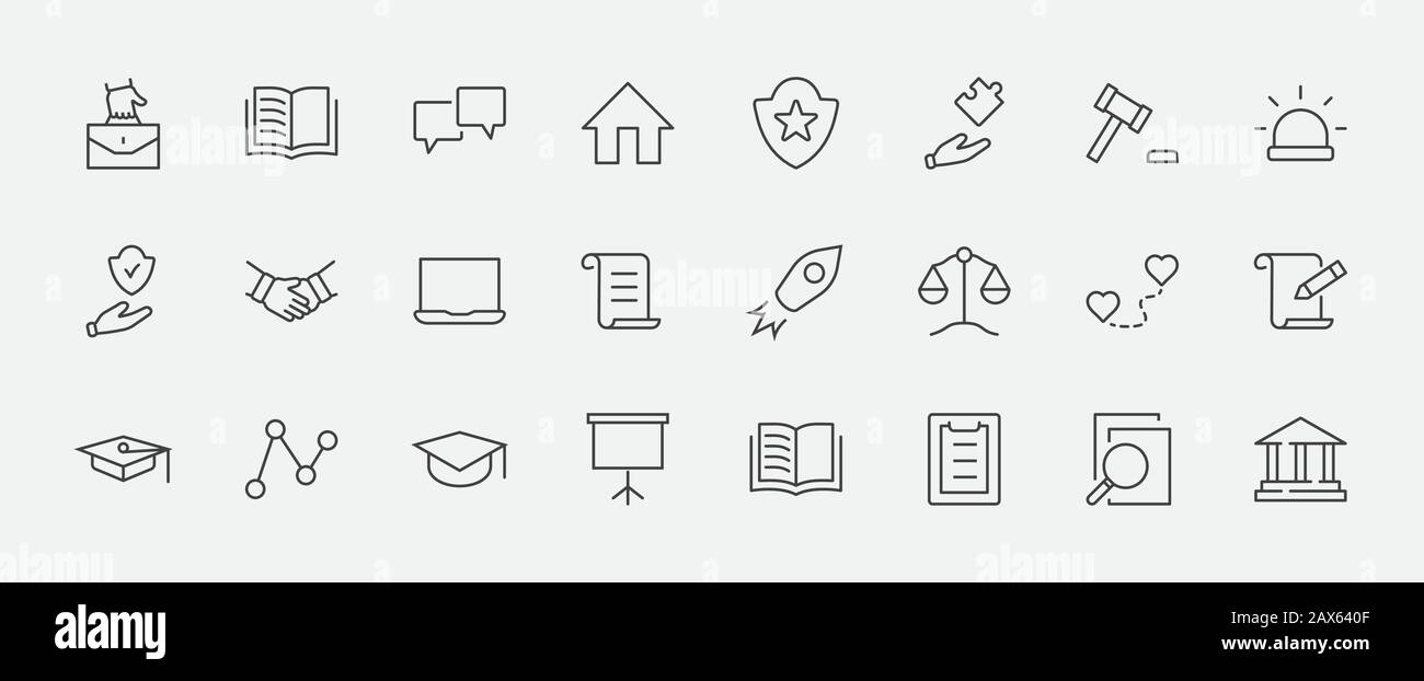 Set of Law and justice Vector Line Icons. Contains such Icons as weapon ...