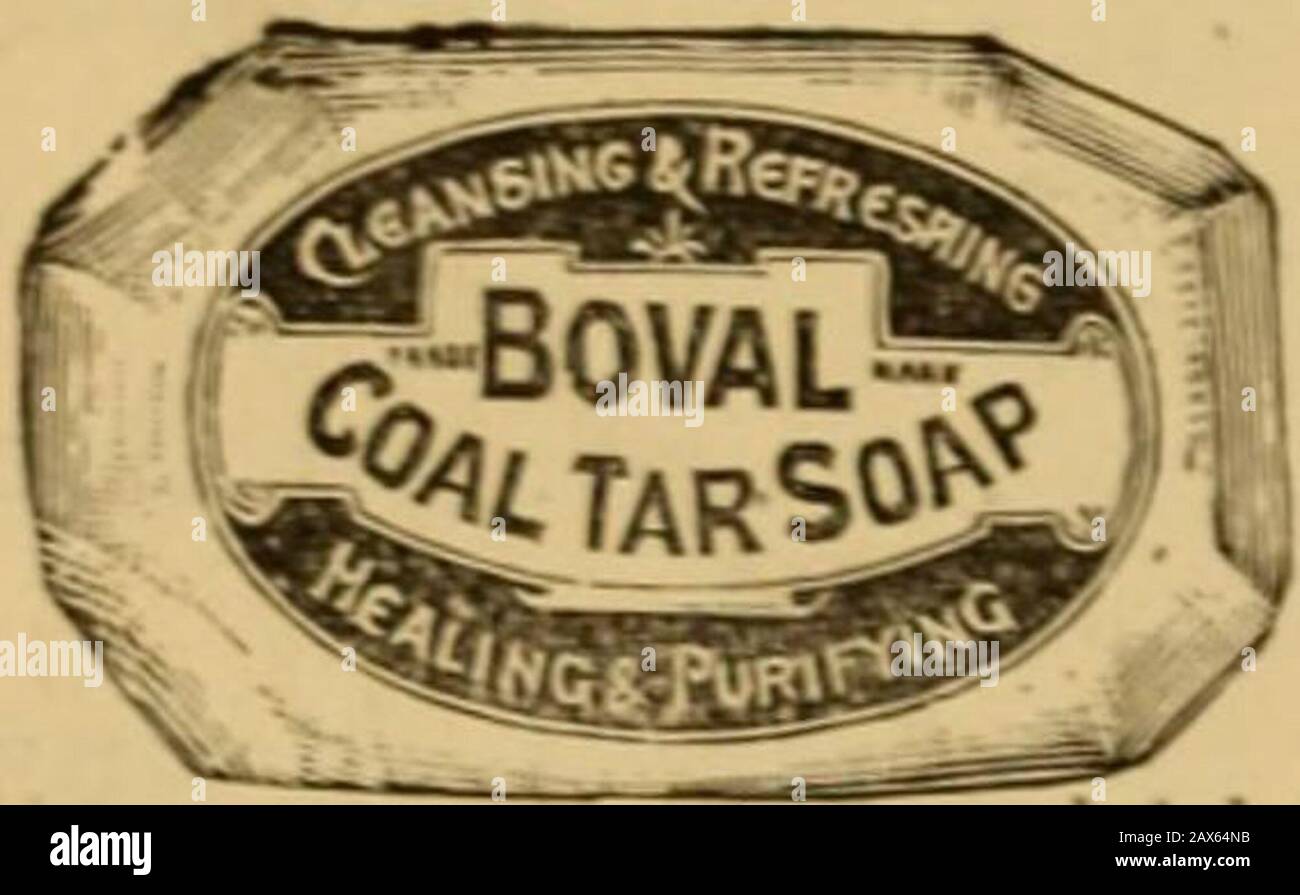 Catalogue of surgeons instruments and medical appliancesElectro-therapeutic apparatusSundries for the surgery and sick-room, medicine chests, etc . 28 doz. Boval Strengthening Plasters (Porous)— Size 5in. x 7 Am. packed in Boxes of two dozen .... 20 doz. Boval Coal Tar Soap-Invariably gives satisfaction and commands a ready sale.In 7 lb. Boxes, containing 36 Tablets, eachTablet wrapped in tinfoil and paper,price 210 per gross Tablets. 1 o Boxes, containing 4 Tablets, 9 6 per doz.Sold Retail, 3d. Tablet, 2 6 doz., and FamilyBoxes, 3 doz. Tablets, 7 o. Boval Cream=5oap (Superfatted)—. Stock Photo