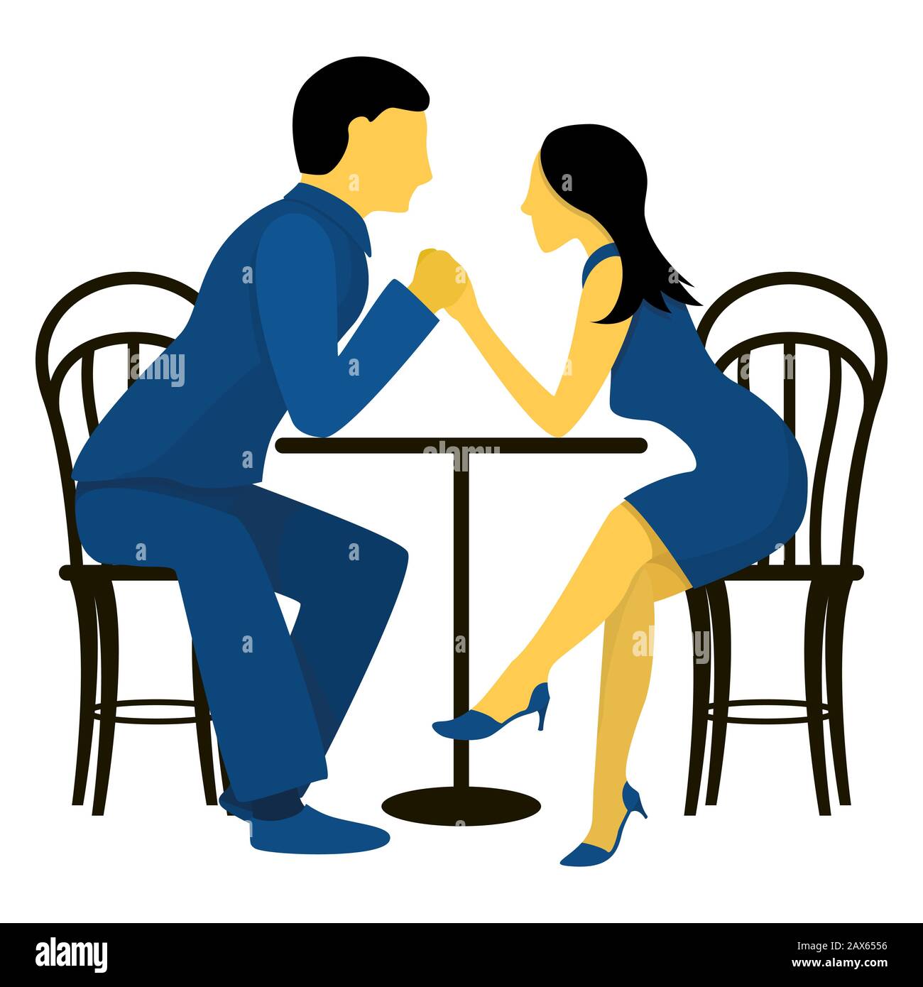 A couple of cute lovers at a table in a cafe. Flat vector illustration in trendy colors. Stock Vector