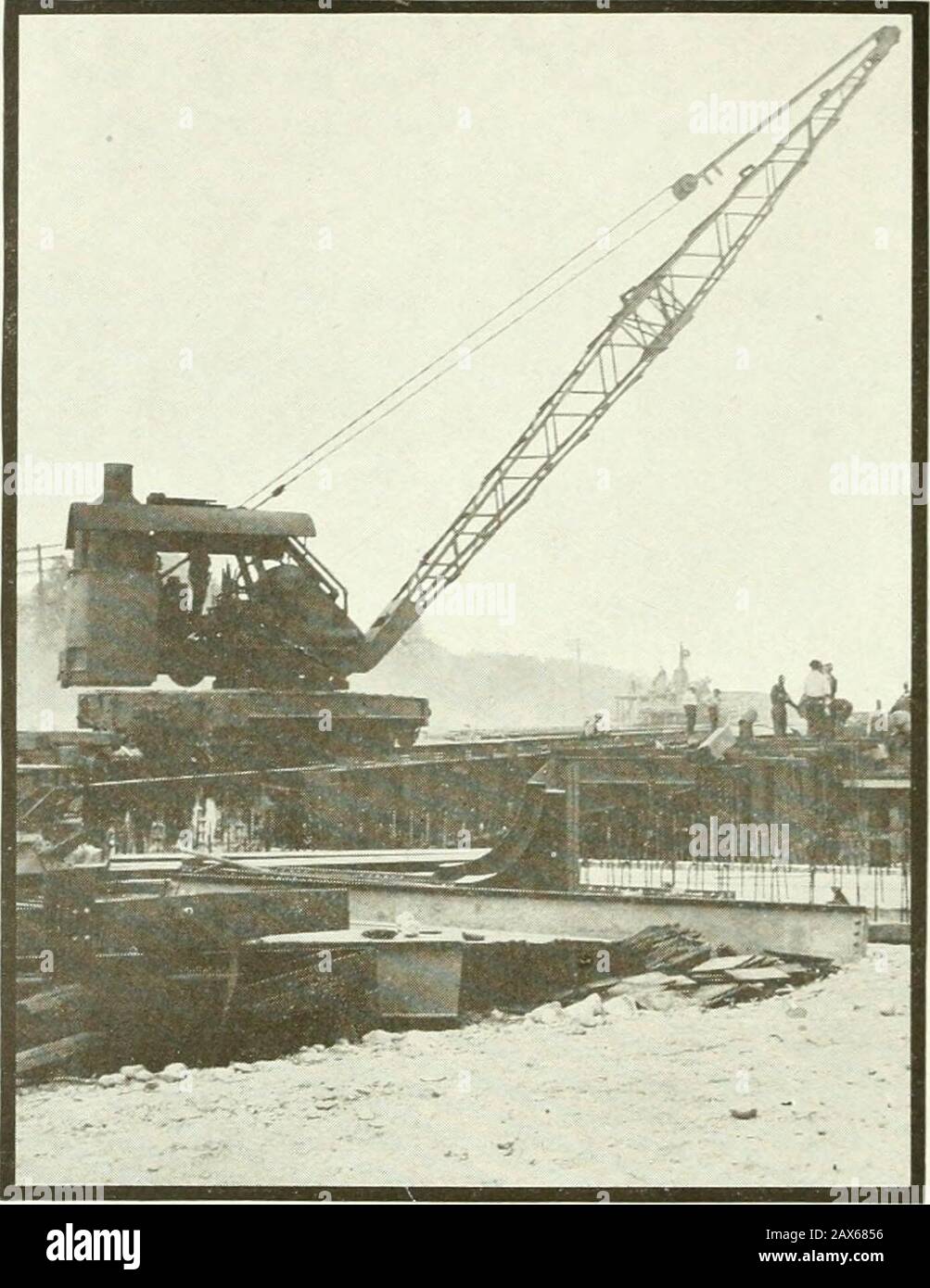 The canadian magazine of politics, science, art and literature, November 1910-April 1911 . ueous orriver tunnel. The tunnel within has a clearanceof eighteen feet from the rails tothe top of the arch, and a width acrossthe centre line of sixteen and a halffeet. The sides are built up per-pendicularly for about five feet fromthe ties, to fonn benches to accommo-date the trackmen, and afford an exitfrom the tunnel above the tracks.The benches are two and a half feetwide and are reached from the tracksby ladders built in the concrete wallat intervals of twenty-five feet, andmade flush with the su Stock Photo