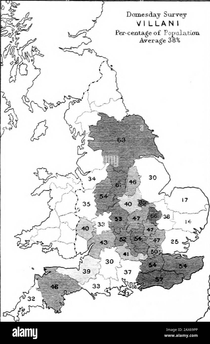 The English village community, examined in its relations to the manorial and tribal systems and to the common or open field system of husbandry; an essay in economic history . Dnmesday Sufvey N/1 LLAN 1 Percentage of Population Average 38%. Edw^Welier London.: Jjongmans i C? The Domesday Survey. 87 counties of England most completely under Danishinfluence there were plenty of liheri homines and of theallied class of sochmanni, but nowhere else. Andthat these two classes were distinctly and exceptionallyDanish there is evidence in a passage in the laws ofEdward the Confessor, in which the Manbo Stock Photo
