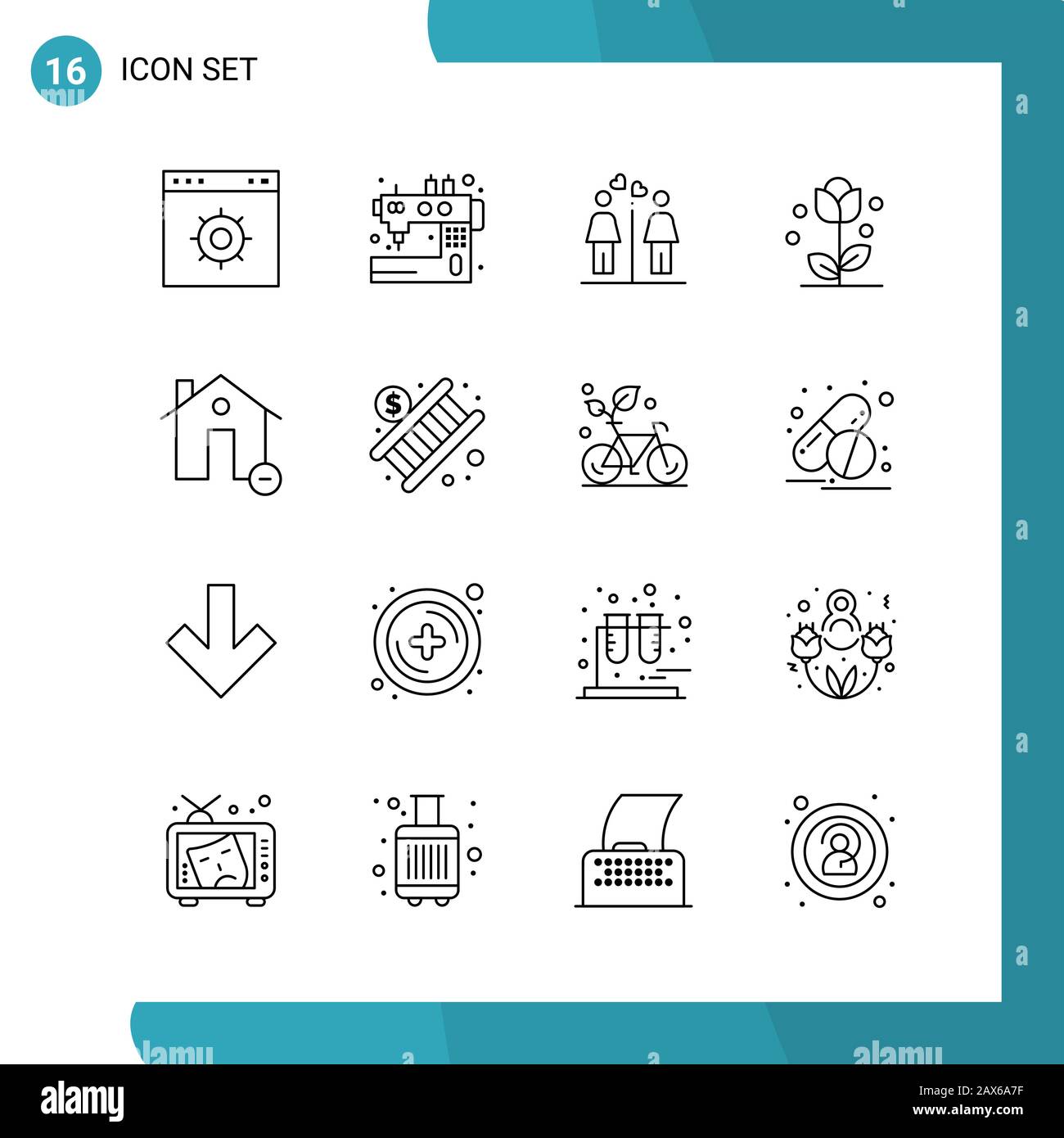 Vector Pack of 16 Outline Symbols. Line Style Icon Set on White ...