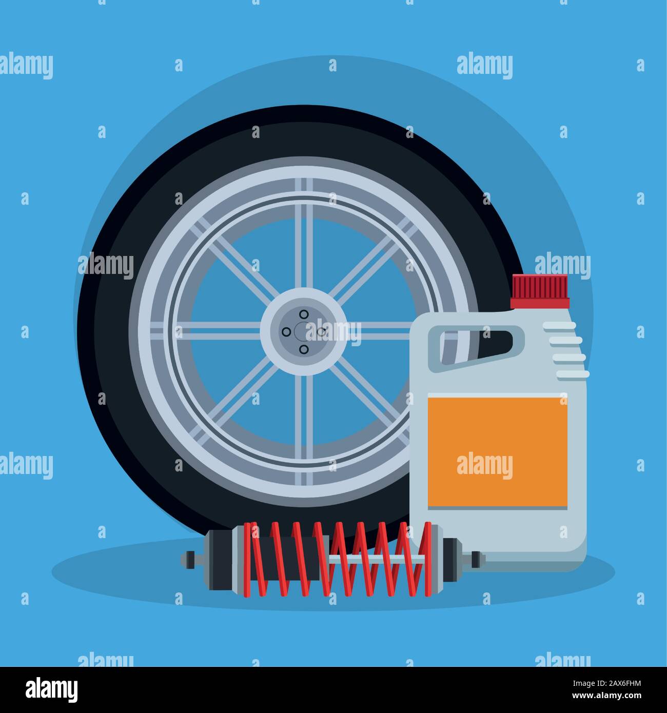 car tire with oil bottle and shock absorber Stock Vector Image & Art