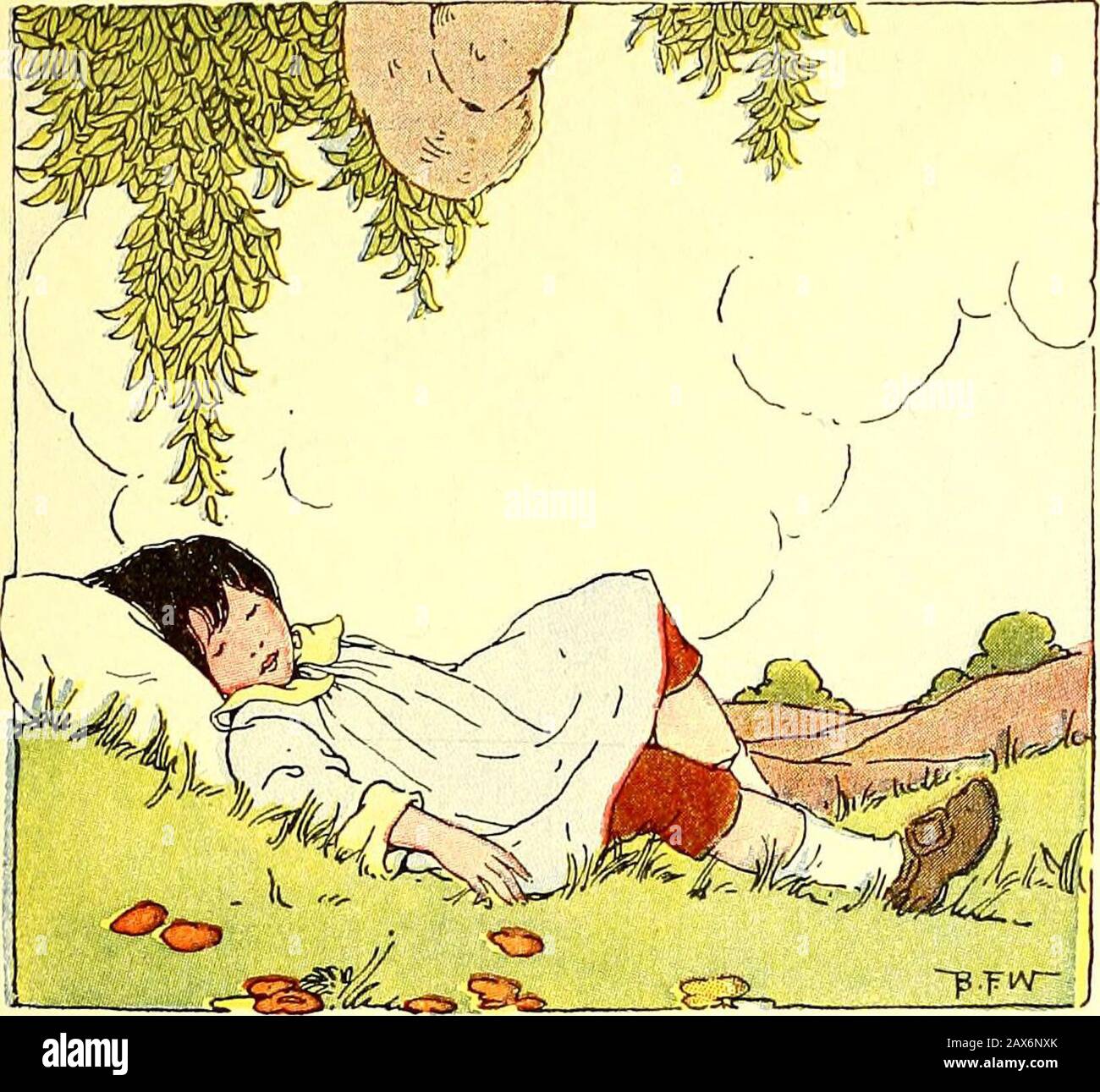 The Peter Patter book; rimes for children . UNDER THE WILLOW Put down your pillow under the willow,Hang up your hat in the sun,And lie down to snooze as long as you choose,For the plowing and sowing are done. Pick up your pillow from under the willow,And clamber out into the sun.Get a fork and a rake for goodness sake,For the harvest time has begun. HIGH ON THEMANTEL High on the mantel rose amoan— It came from an idol carved in bone—Oh, its so lonesome here alone,With no one near to love me! A cautious smile came over the faceOf a pensive maid on a Grecian vaseAre you sure, she said, with char Stock Photo