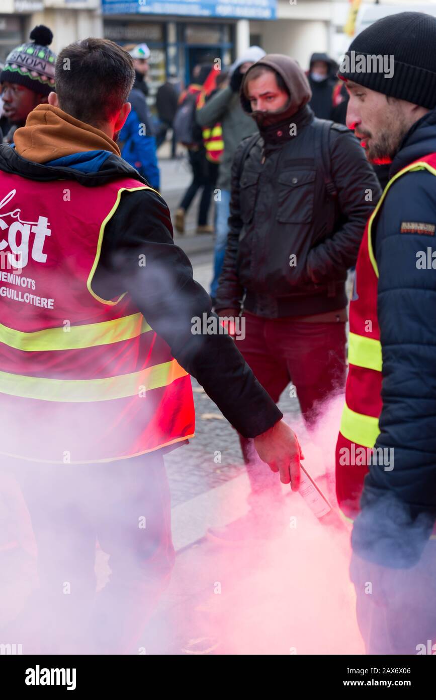 LYON, FRANCE - Dec 05, 2019: Manifestation contre la réforme des retraites à Lyon le 5 décembre 2019. Stock Photo