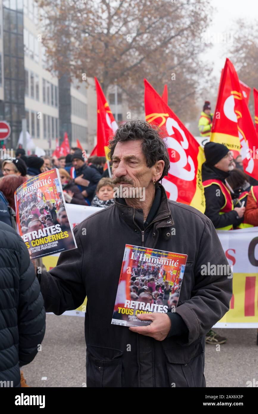 LYON, FRANCE - Dec 05, 2019: Manifestation contre la réforme des retraites à Lyon le 5 décembre 2019. Stock Photo
