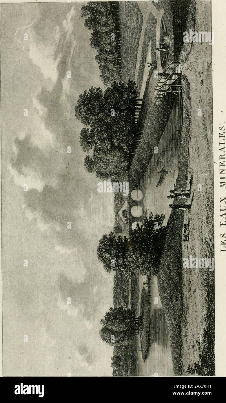 Promenades, ou, Itinéraire des jardins de Chantilly : orné d'un plan et de vingt estampes qui en représentent les principales vues . nt placés. Entre deuxpavillons est une vaste volière qui contient desoiseaux de différentes espèces. La Cour des Paons, où on élevé des oiseauxde ce nom, est ornée dun tapis de gazon , aucentre duquel est un bassin carré : quatre paons,placés aux quatre angles de ce bassin, lancentde leau contre un geai perché sur une rocaille ;ce qui rappelle la fable du gsai paré des plumesdu paon. Plusieurs autres cours sont à la suite, tellesque la cour des loups, oii se trou Stock Photo