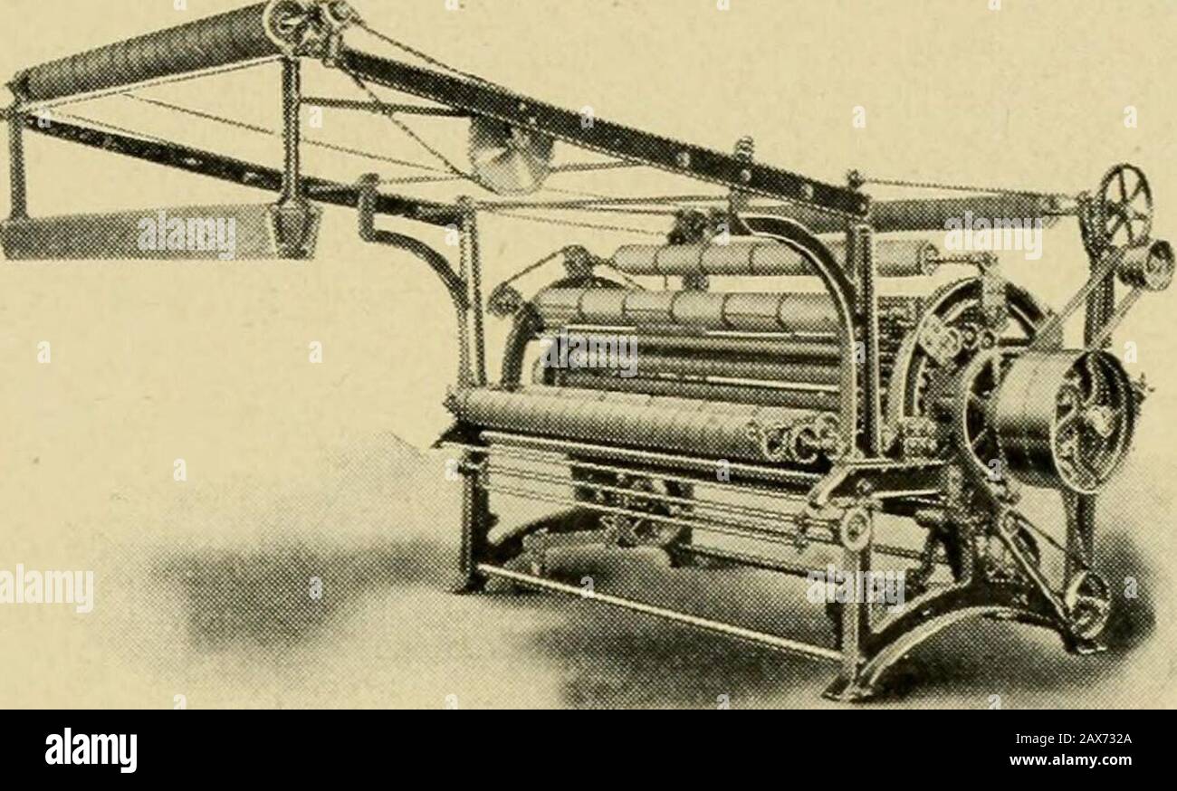 Useful information for cotton manufacturers . Chasing, Embossing and Moire Calenders,with two to seven rolls, single and double Engines, ButtonBreakers, Hot Plate Finishing Presses, Hydraulic Presses,Hydraulic Pumps, Padding and Drying Machines for opaqueshade cloths. Mercerizing Machines, Embossing Machines foroil cloths and imitation leather. Hydraulic Presses for fin-ishing Celluloid, Yarn Washing Machines, Dumping Ma-chines, Carpet Yarn Sizing and Beaming Machines, Expan-sion Pulleys, Lead Lined Tanks and many other special ma-chines. This company makes a specialty of cotton, husk, patentc Stock Photo