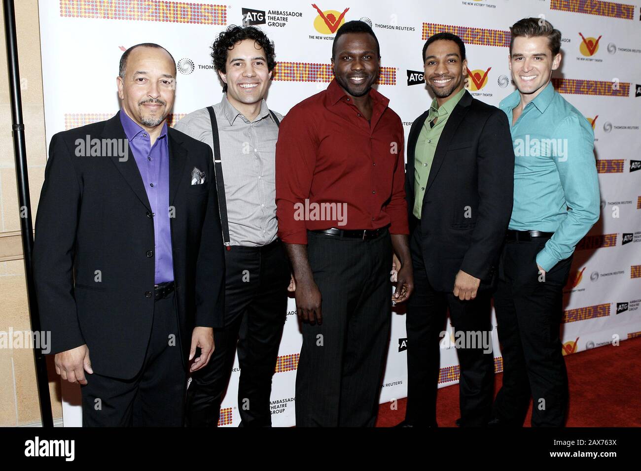 New York, NY, USA. 12 January, 2015. JC Montgomery, Jared Young, E. Clayton Cornelious (2nd from right), Travis Nesbit at the New 42nd Street 2015 Gala at the Lyric Theatre. Credit: Steve Mack/Alamy Stock Photo