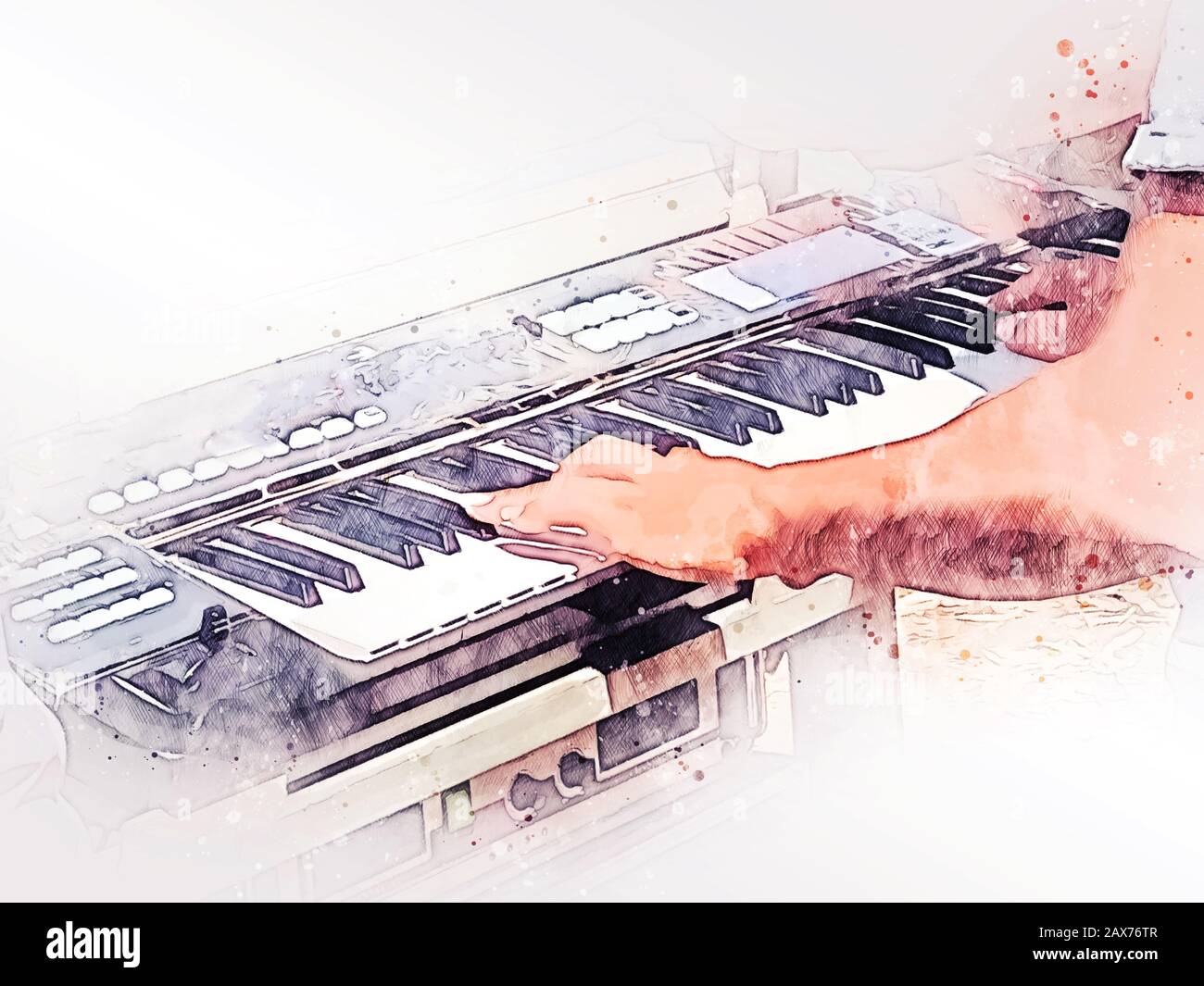 Abstract Abstract Man Playing Piano Keyboard On Watercolor Illustration Painting Background Stock Photo Alamy