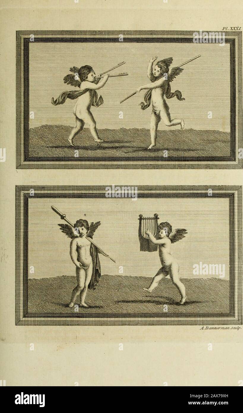 The antiquities of Herculaneum . o, in Alcibiade, and from Arijlotle, deRep. viii. 6, that among the Greeks, playing on the flute was one of the arts thatwere learned by their noble youth: though the cuftom, by the influence ofAlcibiades, was afterwards abolifhed in Athens. Thus Gellius, xv. 17. Alcibiades having been educated by his uncle Pericles in all genteel accompliftiments, among others, Antigonidas, a famous mafter on the flute, was fent for to teach him on that inftrument, which was then much in requeft : but, having put the flute to his mouth and blowed, obferving how it diftorted hi Stock Photo