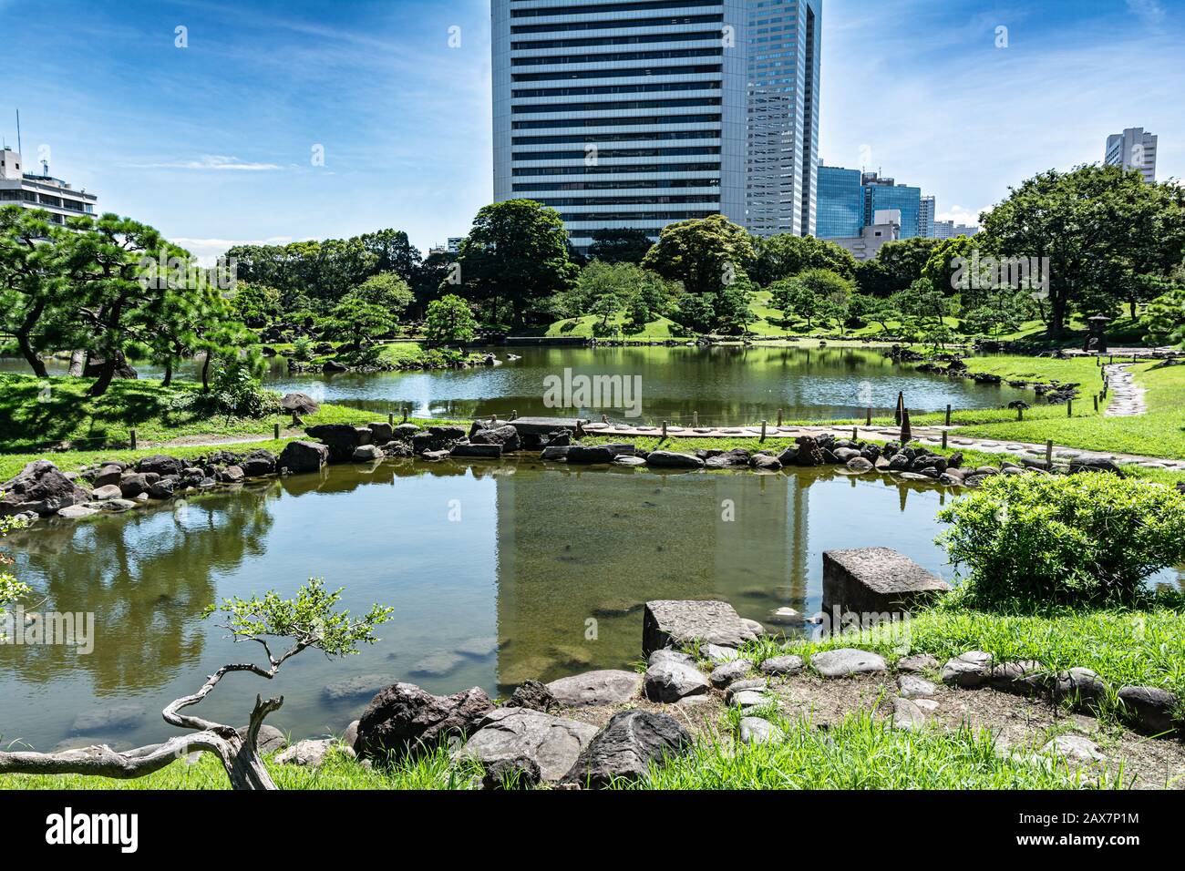View of the Kyu Shiba Rikyu Garden in Minato Ward, Tokyo, Japan Stock Photo